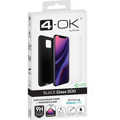 Capa 4-OK Ultra Slim + Película Protetora de Ecrã Vidro Temperado Glass Duo para Samsung Galaxy A15 - Preto - Image 2
