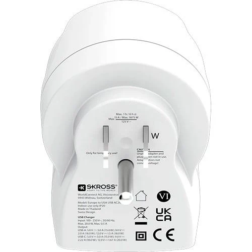 Adaptador de Viagem Skross Europa para USA + USB-A | USB-C 20PD - Image 4