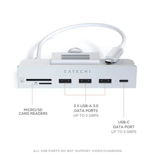 Adaptador HUB Satechi Satechi ST-UCICHS USB-C Clamp 6 em 1  para iMac 24" 2021 a 2024 - Prateado - Image 4