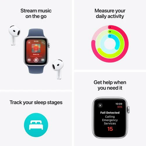 Apple Watch SE 2024 GPS 44mm - Cellular - Alumínio Prateado | Bracelete Desportiva Azul denim - S/M - Image 3