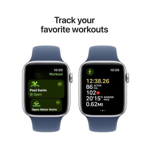 Apple Watch SE 2024 GPS 44mm - Cellular - Alumínio Prateado | Bracelete Desportiva Azul denim - S/M - Image 6