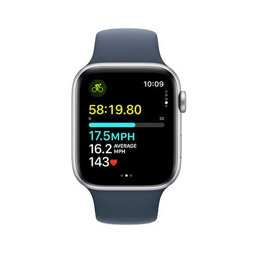 Apple Watch SE GPS 44mm - Alumínio Prateado | Bracelete Desportiva Azul trovoada - S/M - Image 4