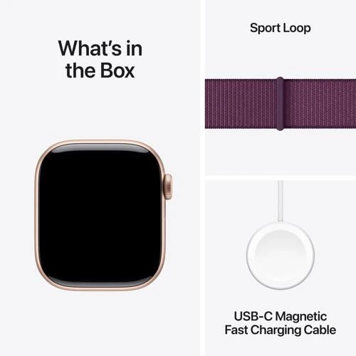 Apple Watch Series 10 GPS 42 mm | Alumínio Rosa Dourado | Bracelete Loop Desportiva Ameixa - Image 9