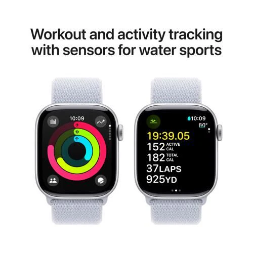 Apple Watch Series 10 GPS 42mm - Cellular - Alumínio Prateado | Bracelete Loop Desportiva Nuvem Azul - Image 4