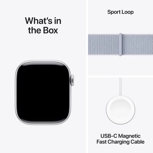 Apple Watch Series 10 GPS 42mm - Cellular - Alumínio Prateado | Bracelete Loop Desportiva Nuvem Azul - Image 9