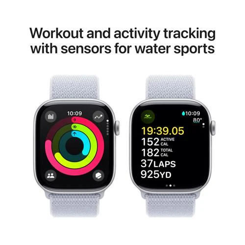 Apple Watch Series 10 GPS 46mm - Cellular - Alumínio Prateado | Bracelete Loop Desportiva Nuvem Azul - Image 4