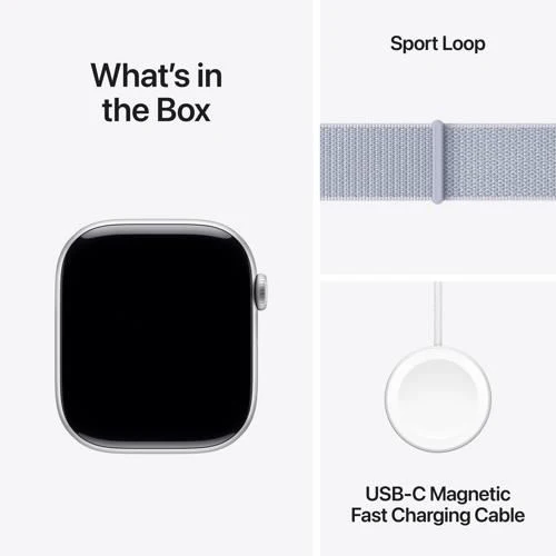Apple Watch Series 10 GPS 46mm - Cellular - Alumínio Prateado | Bracelete Loop Desportiva Nuvem Azul - Image 9