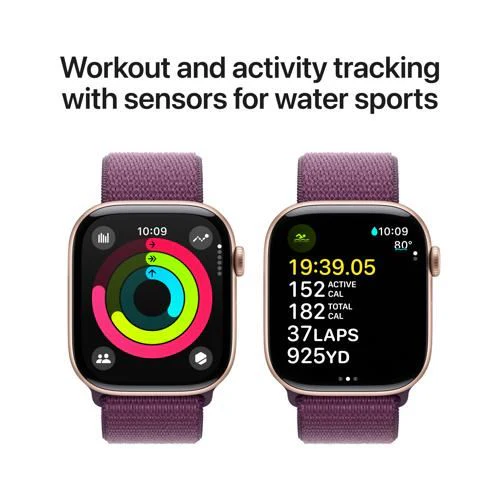 Apple Watch Series 10 GPS 46mm - Cellular - Alumínio Rosa Dourado | Bracelete Loop Desportiva Ameixa - Image 4