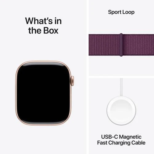 Apple Watch Series 10 GPS 46mm - Cellular - Alumínio Rosa Dourado | Bracelete Loop Desportiva Ameixa - Image 9