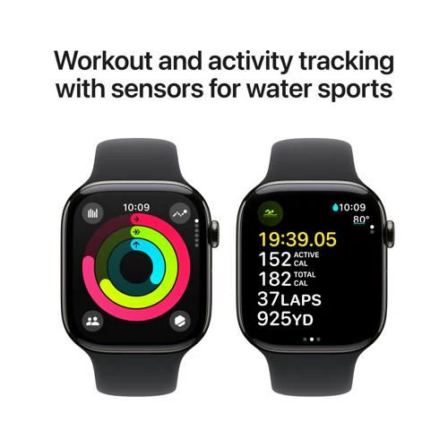 Apple Watch Series 10 GPS 46mm - Cellular - Titânio Ardósia | Bracelete Desportiva Preta - S/M - Image 4