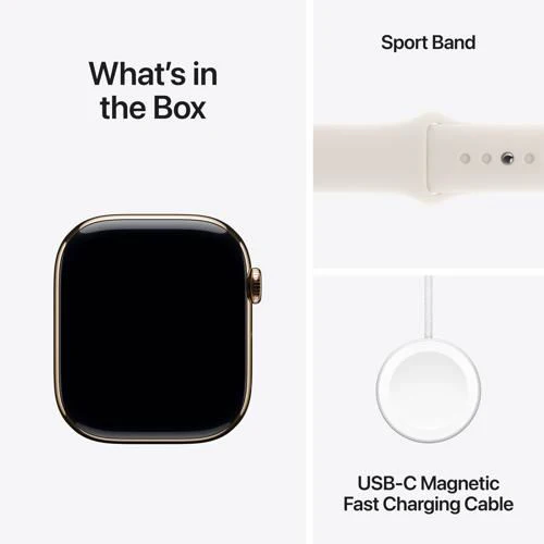 Apple Watch Series 10 GPS 46mm - Cellular - Titânio Dourado | Bracelete Desportiva Luz das Estrelas - M/L - Image 9