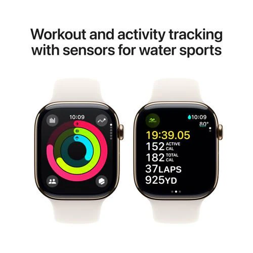 Apple Watch Series 10 GPS 46mm - Cellular - Titânio Dourado | Bracelete Desportiva Luz das Estrelas - S/M - Image 4