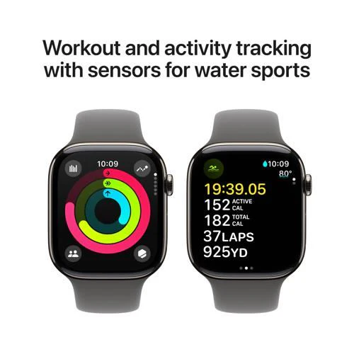 Apple Watch Series 10 GPS 46mm - Cellular - Titânio Natural | Bracelete Desportiva Cinzento Rocha - M/L - Image 4