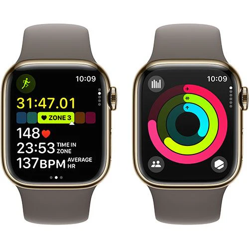 Apple Watch Series 9 GPS 41mm - Cellular - Aço Inoxidável Dourado | Bracelete Desportiva Argila - S/M - Image 4