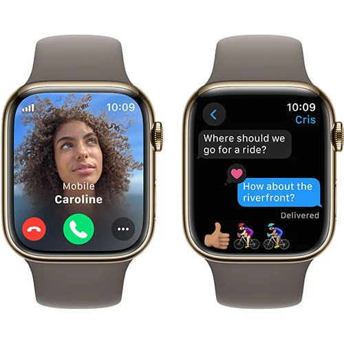 Apple Watch Series 9 GPS 45mm - Cellular - Aço Inoxidável Dourado | Bracelete Desportiva Argila - M/L - Image 3