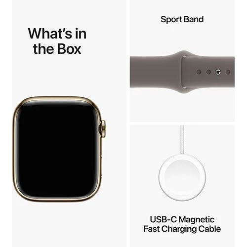 Apple Watch Series 9 GPS 45mm - Cellular - Aço Inoxidável Dourado | Bracelete Desportiva Argila - M/L - Image 6