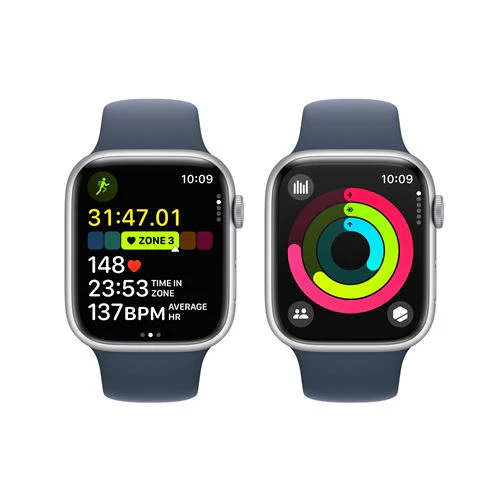 Apple Watch Series 9 GPS 45mm - Alumínio Prateado | Bracelete Desportiva Azul trovoada - M/L - Image 5