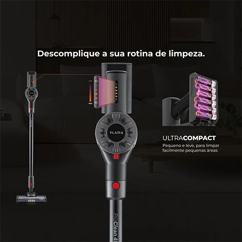 Aspirador Vertical Flama 1644FL Proclean | 22.2 V | 40 Min. | Cinzento - Image 6
