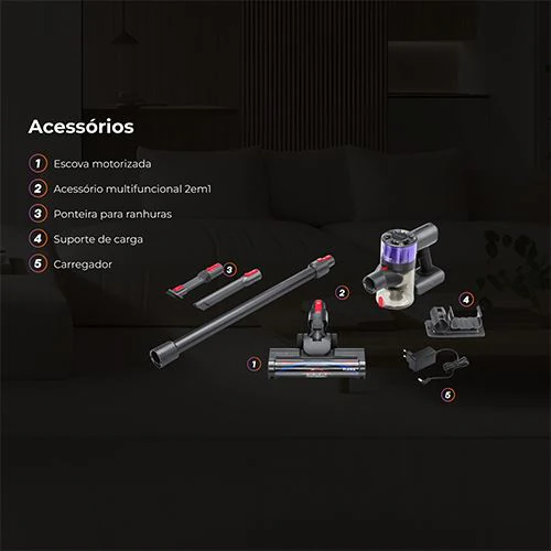 Aspirador Vertical Flama 1644FL Proclean | 22.2 V | 40 Min. | Cinzento - Image 7