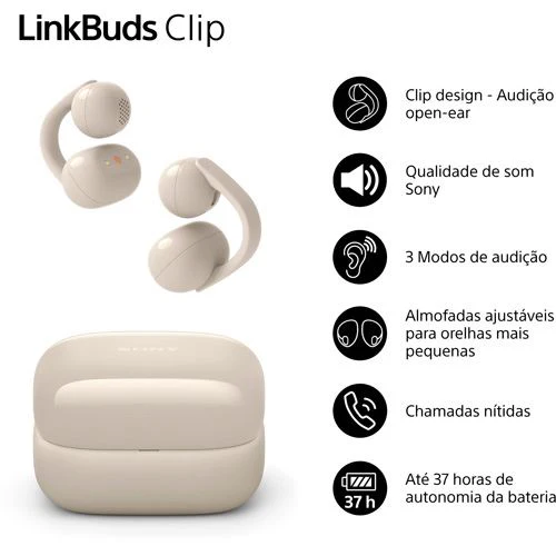 Auriculares True Wireless Bluetooth Sony LinkBuds Clip WF-LC900C - Bege - Image 2
