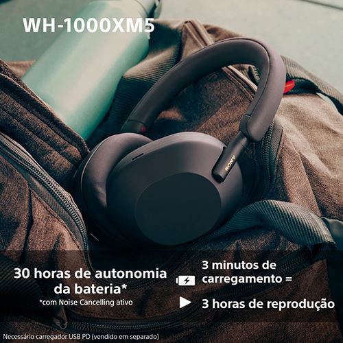 Auscultadores Noise Cancelling Bluetooth Sony WH-1000XM5SAB - Preto - Image 11