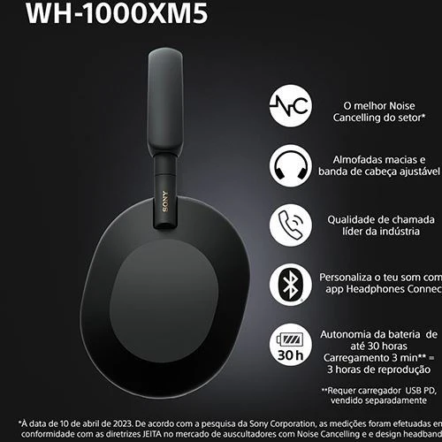 Auscultadores Noise Cancelling Bluetooth Sony WH-1000XM5SAB - Preto - Image 8