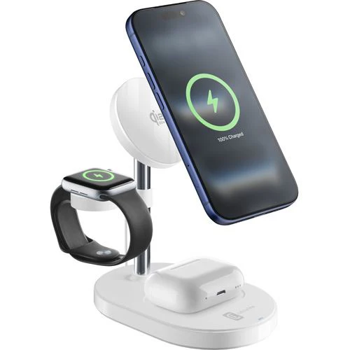 Base de Carregamento Wireless QI2 Cellularline Mag Trio 3 em 1 - Branco - Image 2