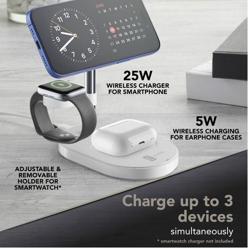 Base de Carregamento Wireless QI2 Cellularline Mag Trio 3 em 1 - Branco - Image 6