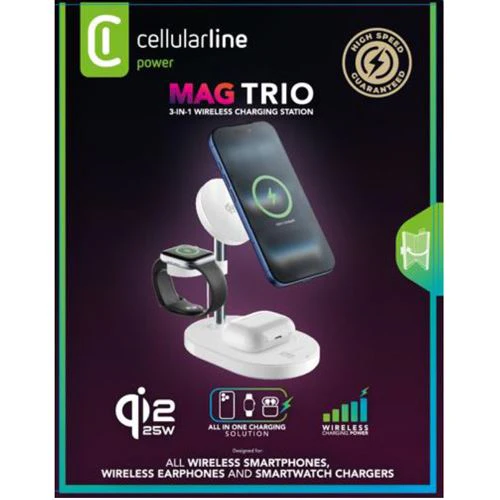 Base de Carregamento Wireless QI2 Cellularline Mag Trio 3 em 1 - Branco - Image 9