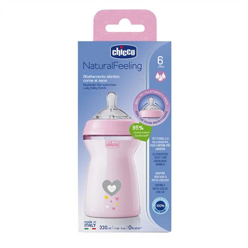 Biberão Natural Feeling 330ml +6 Meses - Rosa - Chicco - Image 2