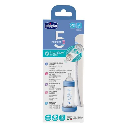 Biberão Perfect5 PP 240ml Medium +2 Meses - Azul - Chicco - Image 3