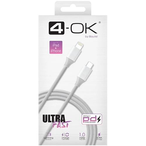 Cabo 4-OK PD Ultra Rápido Lightning para USB-C 1M - Branco - Image 3