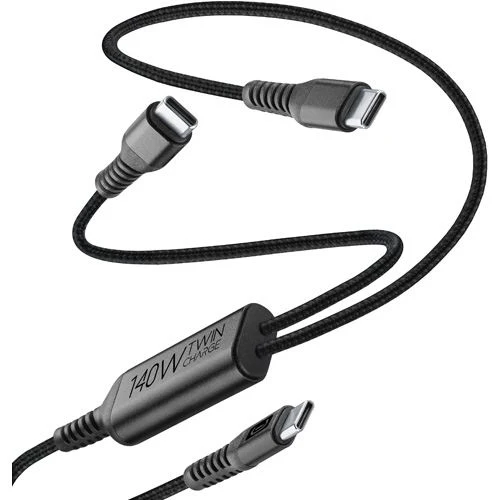 Cabo Duplo USB-C Cellularline Twin Charge Cable - 140W - 1.5m - Preto - Image 2