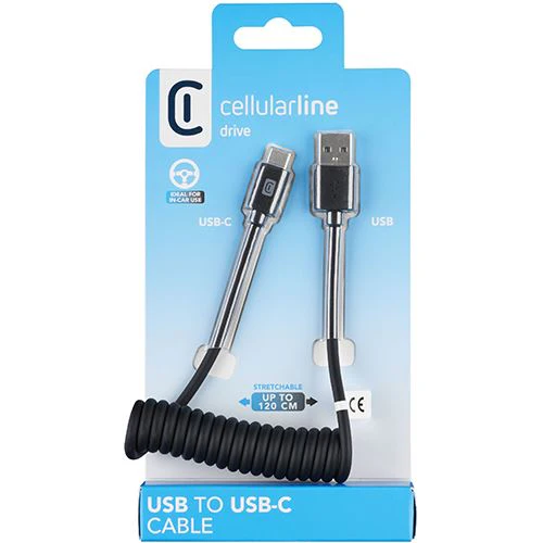 Cabo Espiral Cellularline Drive USB / USB-C  1.2m - Preto - Image 3