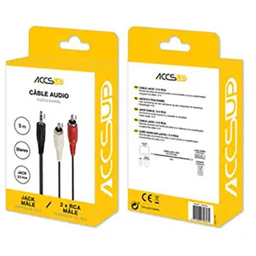 Cabo Áudio Accsup Jack 3.5mm / 2x RCA - 5m - Preto - Image 2