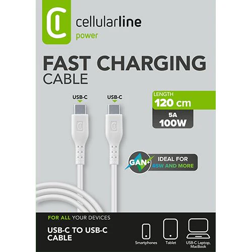 Cabo USB-C CellularLine 1.2m - Branco - Image 3