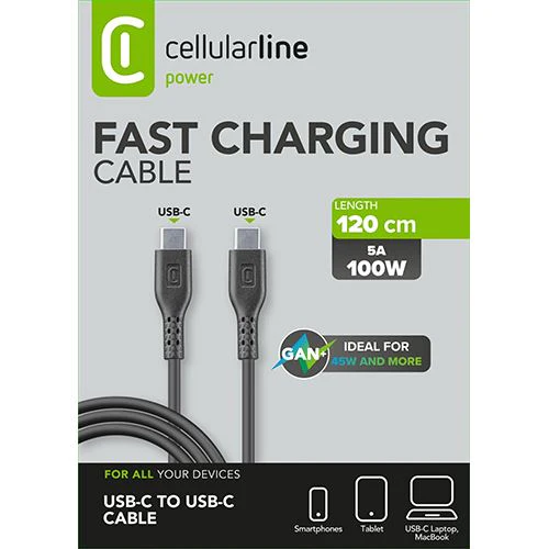 Cabo USB-C CellularLine 1.2m - Preto - Image 3