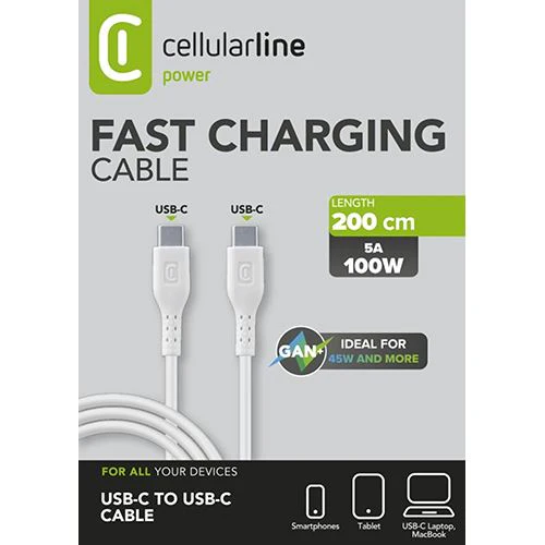 Cabo USB-C CellularLine 2m - Branco - Image 3
