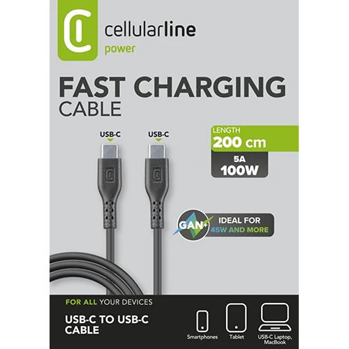 Cabo USB-C CellularLine 2m - Preto - Image 3