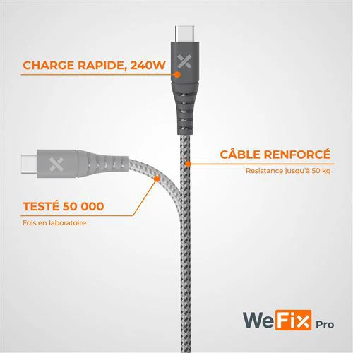 Cabo USB / USB-C WeFix Pro 2m - Cinzento - Image 3