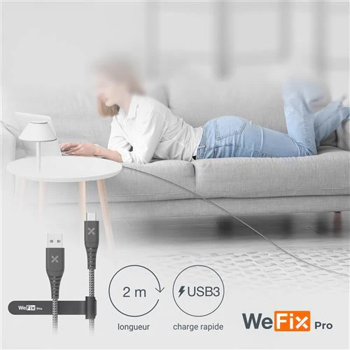 Cabo USB / USB-C WeFix Pro 2m - Cinzento - Image 6