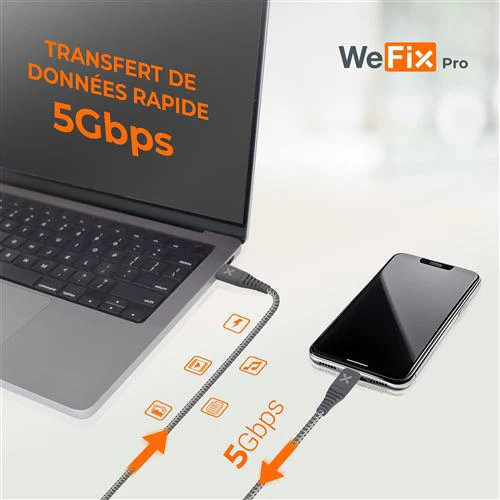 Cabo USB / USB-C WeFix Pro 2m - Cinzento - Image 7