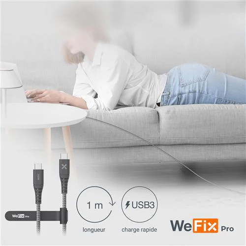 Cabo WeFix Pro USB-C 1m - Cinzento - Image 6