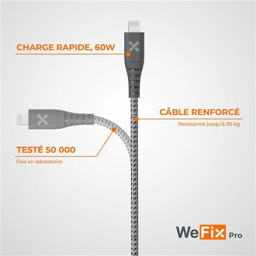Cabo WeFix Pro USB-C / Lightning 2m - Cinzento - Image 3