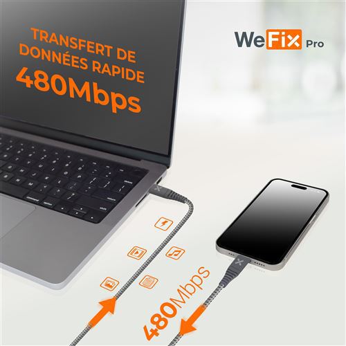 Cabo WeFix Pro USB-C / Lightning 2m - Cinzento - Image 7