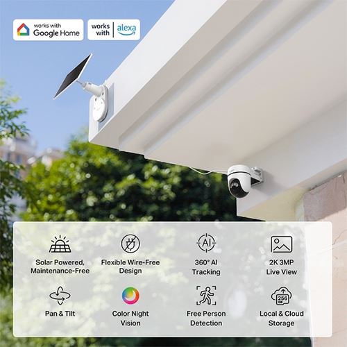 Câmara de Segurança Inteligente TP-Link TC90 KIT | Wi-Fi Exterior Pan/Tilt + Painel Solar - Image 4