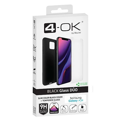 Capa 4-OK Slim  + Película Protetora de Ecrã Vidro Temperado Glass Dúo para Samsung Galaxy A34  - Preto - Image 2