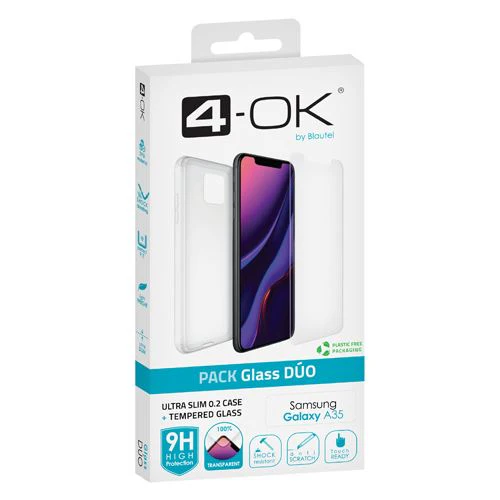 Capa 4-OK Ultra Slim 0.2 + Película Protetora de Ecrã Vidro Temperado Glass Dúo para Samsung Galaxy A35 - Transparente - Image 2