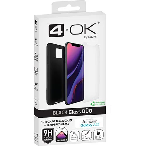 Capa 4-OK Ultra Slim + Película Protetora de Ecrã Vidro Temperado Glass Duo para Samsung Galaxy A25 - Preto - Image 2