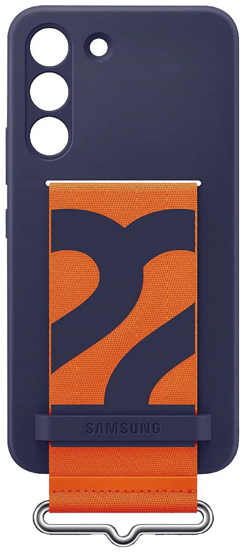 Capa Samsung Galaxy S22 Silicone com Fita - Azul Escuro/Fita Laranja - Image 5